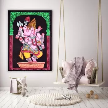 Гобелен настенный из хлопка, Wall Hanging Cotton Ganesha Color Frame, Handmade, произв. MYINDIA