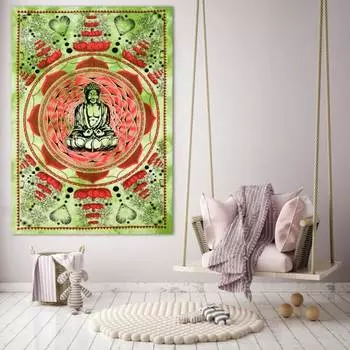 Гобелен настенный из хлопка, Wall Hanging Cotton Buddha Lime, Handmade, произв. MYINDIA