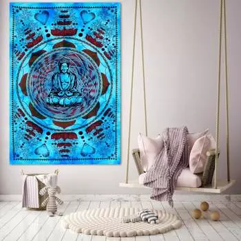 Гобелен настенный из хлопка, Wall Hanging Cotton Buddha Turquoise, Handmade, произв. MYINDIA