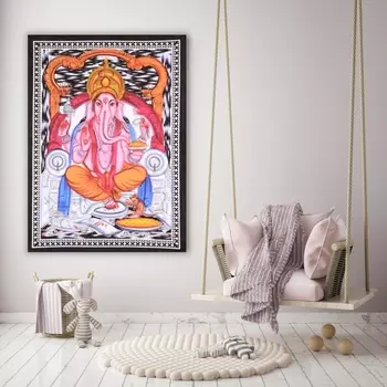 Гобелен настенный из хлопка, Wall Hanging Cotton Ganesha Motley, Handmade, произв. MYINDIA