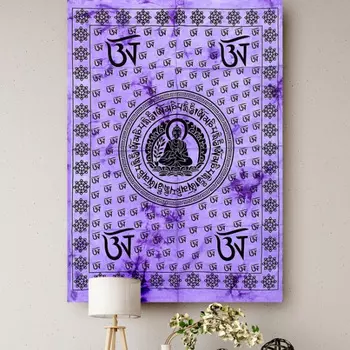 Гобелен настенный из хлопка, Wall Hanging Cotton Buddha Circle Purple, Handmade, произв. MYINDIA