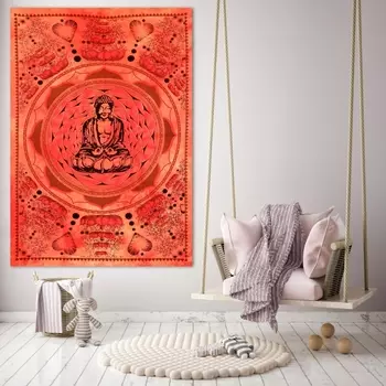 Гобелен настенный из хлопка, Wall Hanging Cotton Buddha Red, Handmade, произв. MYINDIA