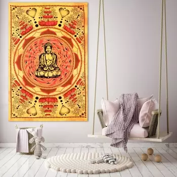 Гобелен настенный из хлопка, Wall Hanging Cotton Buddha Yellow, Handmade, произв. MYINDIA
