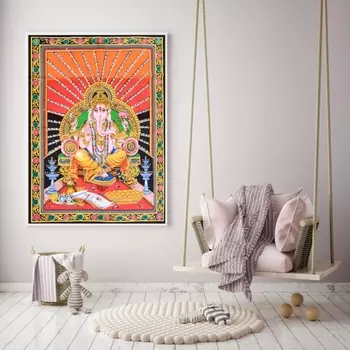 Гобелен настенный из хлопка, Wall Hanging Cotton Ganesha Color Fond, Handmade, произв. MYINDIA