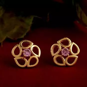 Gold Plated Lovely Floral Opal Stud Earrings