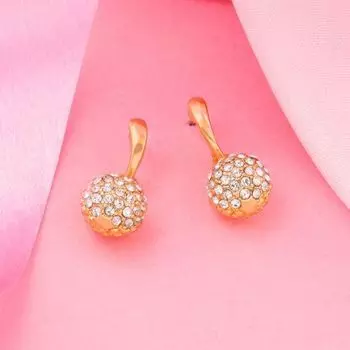 Gold Plated White Austrian Crystal Stone Round Drop Earrings