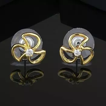 Gold Tone Plated Ad White Stone Small Stud Earrings