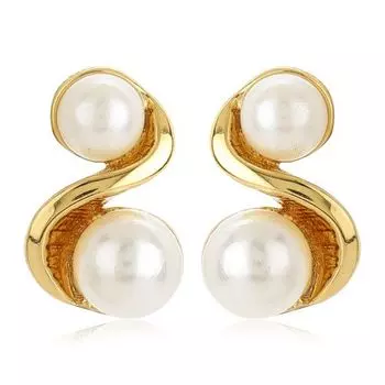 Gold Tone Plated Pearl Stud Earrings For Womens