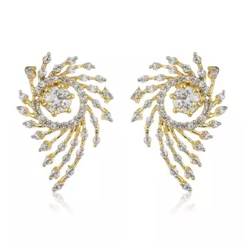 Gold Tone Plated White Ad Stone Stud Earrings