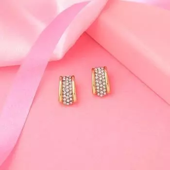 Gold Tone Plated White Crystl Stone Stud Earrings