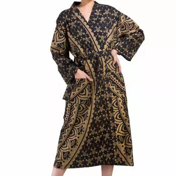 Халат из хлопка, Cotton Robe Black Mandala, Handmade, произв. MYINDIA
