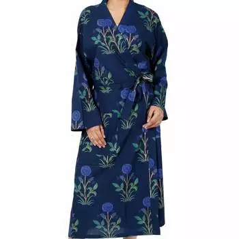 Халат из хлопка, Cotton Robe Floral Blue, Handmade, произв. MYINDIA