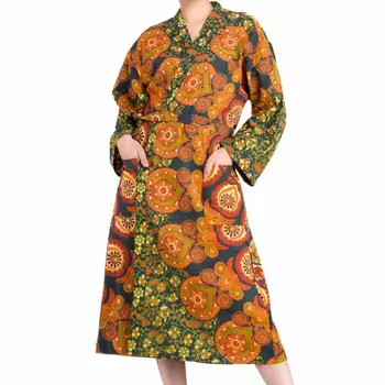 Халат из хлопка, Cotton Robe Orange Mandala, Handmade, произв. MYINDIA