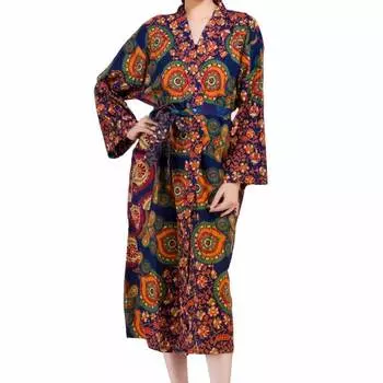 Халат из хлопка, Cotton Robe Peacock Red, Handmade, произв. MYINDIA