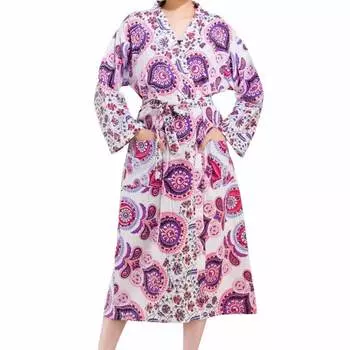 Халат из хлопка, Cotton Robe Purple Floral Mandala, Handmade, произв. MYINDIA
