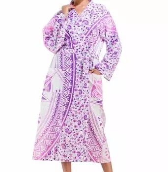 Халат из хлопка, Cotton Robe Purple on White Mandala, Handmade, произв. MYINDIA