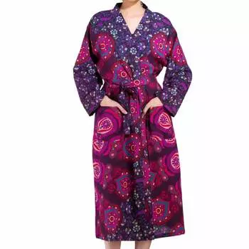 Халат из хлопка, Cotton Robe Purple Pecock, Handmade, произв. MYINDIA