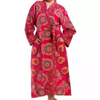 Халат из хлопка, Cotton Robe Red Mandala, Handmade, произв. MYINDIA