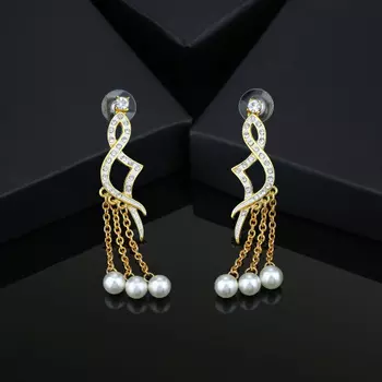 Hanging Pearl Diamante Earrings