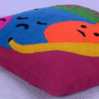 Хлопковая наволочка с вышивкой, Cotton Emroidered Cushion Cover Fruits, Handmade, произв. MYINDIA