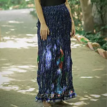 Хлопковая плиссированная юбка, Cotton Blue Pleated Skirt, Handmade, произв. MYINDIA