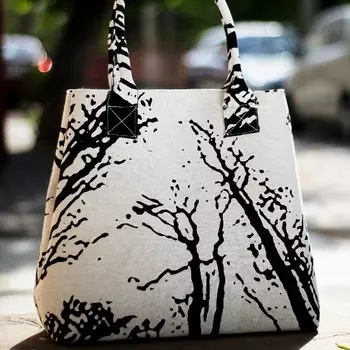 Хлопковая сумка с принтом, Cotton Silkscreen Bag Trees, Handmade, произв. MYINDIA