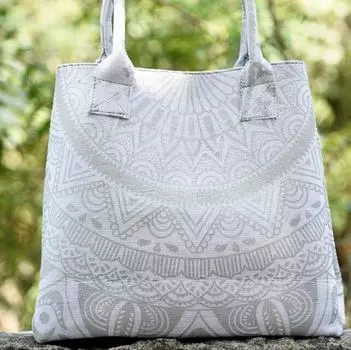 Хлопковая сумка с принтом Мандала, Cotton Mandala Bag White, Handmade, произв. MYINDIA