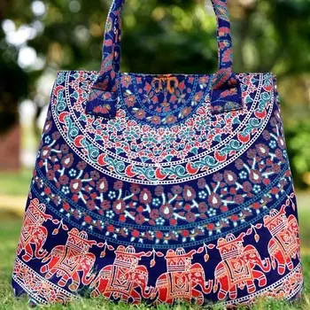Хлопковая сумка с принтом Мандала, Cotton Mandala Bag Elephant, Handmade, произв. MYINDIA