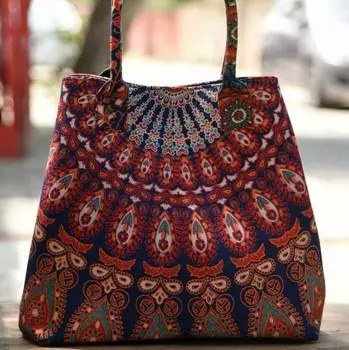 Хлопковая сумка с принтом Мандала, Cotton Mandala Bag Owl, Handmade, произв. MYINDIA