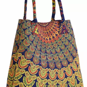 Хлопковая сумка с принтом Мандала, Cotton Mandala Bag Peacock, Handmade, произв. MYINDIA