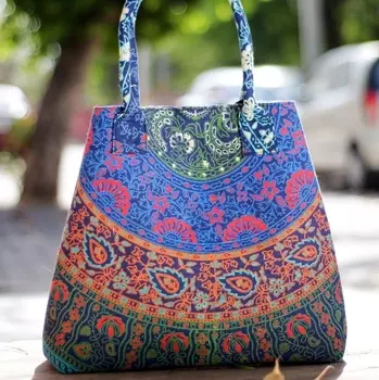 Хлопковая сумка с принтом Мандала, Cotton Mandala Bag Floral, Handmade, произв. MYINDIA