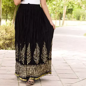 Хлопковая юбка, Cotton Black Skirt Trees Pattern, Handmade, произв. MYINDIA