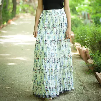 Хлопковая юбка, Cotton Blue Pattern Skirt, Handmade, произв. MYINDIA