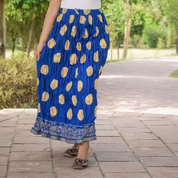 Хлопковая юбка, Cotton Blue Skirt Circle Pattern, Handmade, произв. MYINDIA