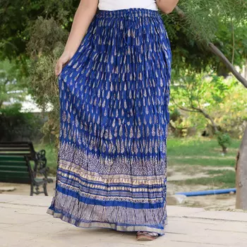 Хлопковая юбка, Cotton Blue Skirt Gold Pattern, Handmade, произв. MYINDIA