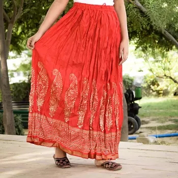 Хлопковая юбка, Cotton Carrot Skirt Gold Pattern, Handmade, произв. MYINDIA