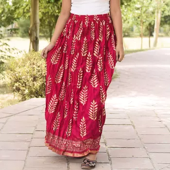 Хлопковая юбка, Cotton Cherry Skirt Leaves Pattern, Handmade, произв. MYINDIA