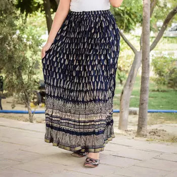 Хлопковая юбка, Cotton Dark Blue Skirt with Pattern, Handmade, произв. MYINDIA