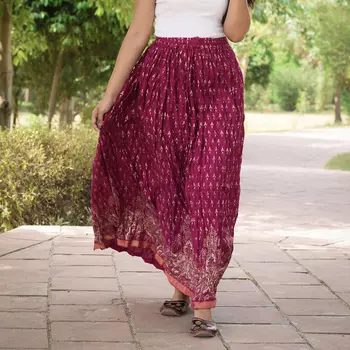 Хлопковая юбка, Cotton Dark Pink Skirt with Pattern, Handmade, произв. MYINDIA