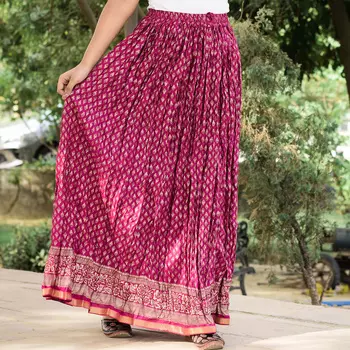 Хлопковая юбка, Cotton Fuchsia Skirt with Pattern, Handmade, произв. MYINDIA