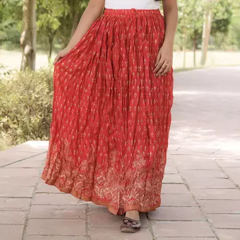 Хлопковая юбка, Cotton Peach Skirt with Pattern, Handmade, произв. MYINDIA