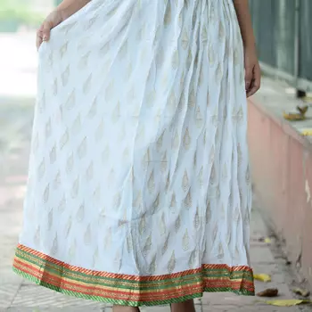 Хлопковая юбка, Cotton Red & Green Boarder Skirt, Handmade, произв. MYINDIA