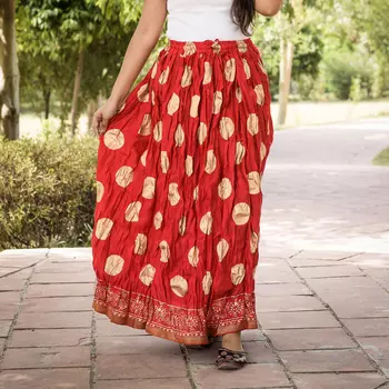 Хлопковая юбка, Cotton Red Skirt Circle Pattern, Handmade, произв. MYINDIA