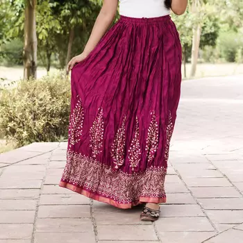 Хлопковая юбка, Cotton Violet Skirt Trees Pattern, Handmade, произв. MYINDIA