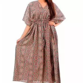 Хлопковое платье-кафтан, Cotton Kaftan Dress Round Ornament, Handmade, произв. MYINDIA