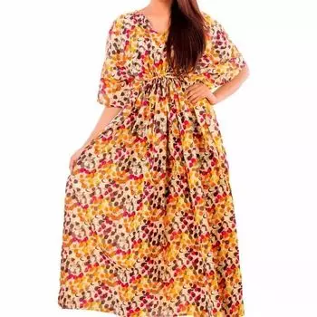 Хлопковое платье-кафтан, Cotton Kaftan Dress Bright Dots, Handmade, произв. MYINDIA