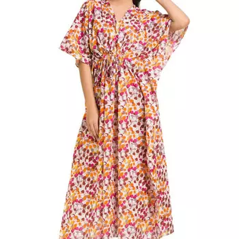 Хлопковое платье-кафтан, Cotton Kaftan Dress Variegated, Handmade, произв. MYINDIA