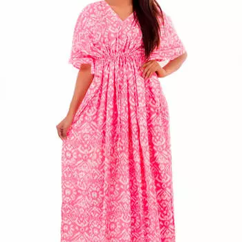 Хлопковое платье-кафтан, Cotton Kaftan Dress Pink, Handmade, произв. MYINDIA