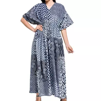 Хлопковое платье-кафтан, Cotton Kaftan Dress Patchwork, Handmade, произв. MYINDIA