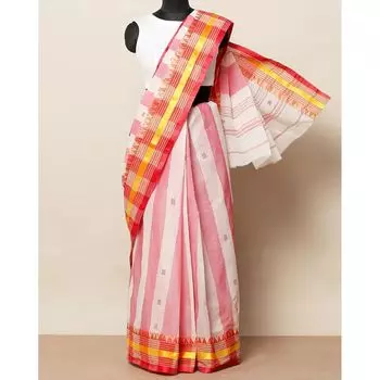 Хлопковое сари Дханьякхали, Handloom Bengal Dhaniyakhali Cotton Saree, произв. AJIO